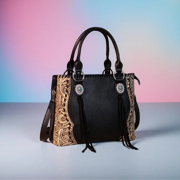 Elegant Black and Tan Women's Satchel - Picture 6 of 8